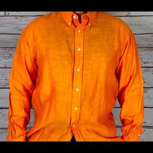Daniel Cremieux 100% Linen Orange Button Down shirt. XL